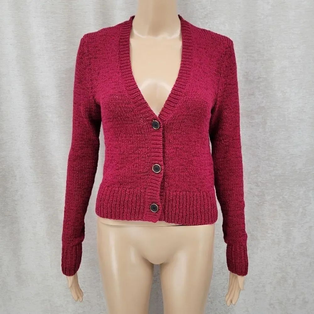Lauren Ralph Lauren Raspberry Rose Red Knit Vneck Cardigan Sweater